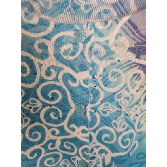 Christopher & Banks Cardigan Blue Floral beaded studs Long Sleeve Top Size Large - Picture 8 of 12